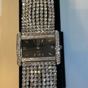 Suzanne Somers Silvertone Crystal Rhinestone Watch – Small Wrist (6”) Vintage